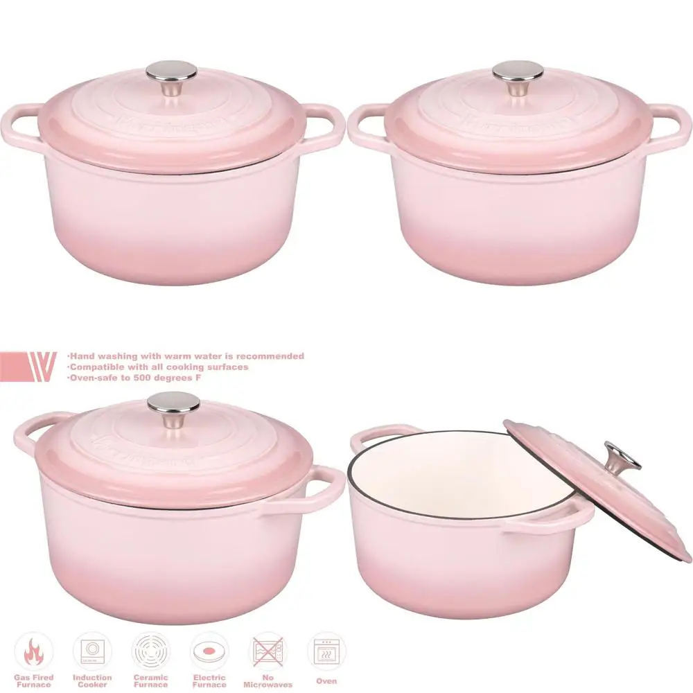 

Pink 6-Quart Enamel-Coated Cast Iron Round Dutch Oven with Lid