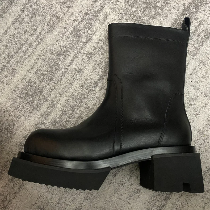High Quality Real Picture Genuine Leather Handmade 7cm Thick Sole Platform Bogun  High Street Boots