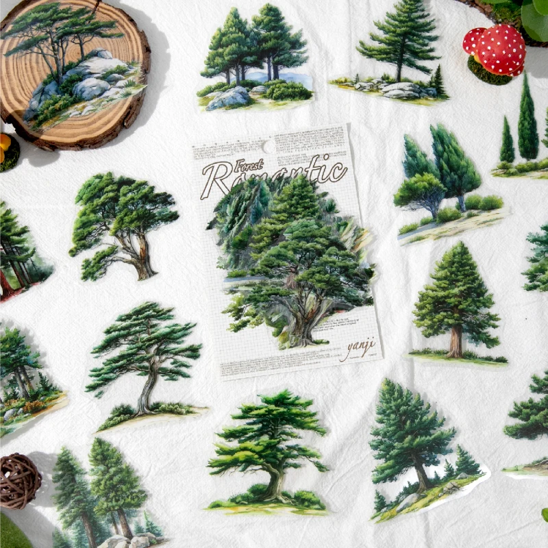 30 Stück/Packung Romantische Baum-Aufkleber-Set Transparente PET-Scrapbooking-Materialien DIY Junk Journal Ästhetik-Sticker Schreibwaren
