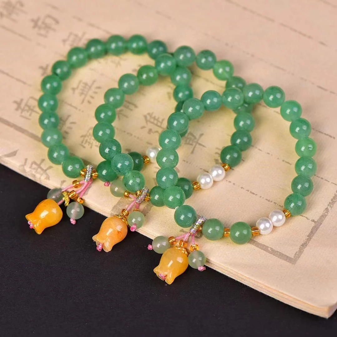 8mm Round Beads Aventurine Jade Bracelet Natural Stone Hand Chain Womens Amulet Jewelry Stylish Social Party Gemstone Jewellery