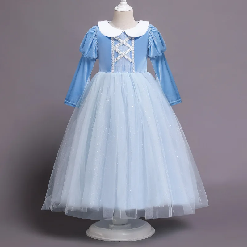 

Girls Princess Costume Dress Up Halloween Cosplay Birthday Party Long Dress Blue Fairy Frock Child Carnival Clothing Drama Robe