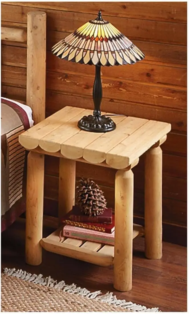 Cedar Log Side Table Nightstand, Rustic Natural Unfinished Wood End Tables for Bedroom, Living Room Couch, Cabin