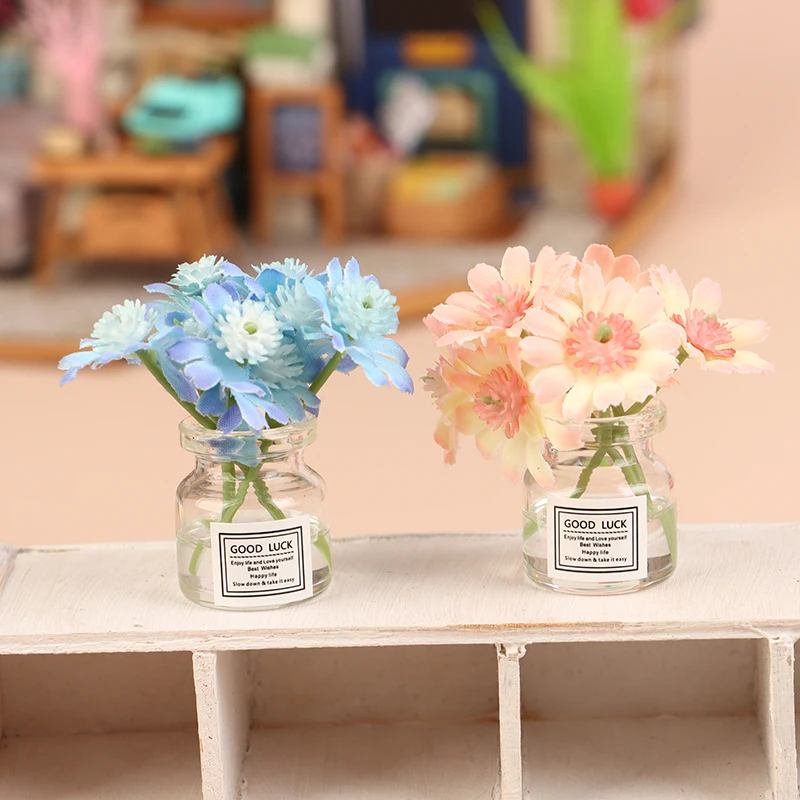 1Pc 1/12 Dollhouse Flower Miniature Flower Vase Potted Plant Doll House Home Decor Toy Mini Garden Ornament Dolls Accessories