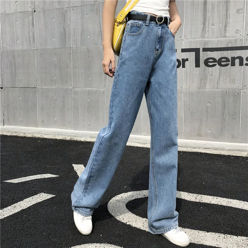 High Waist Straight Leg Draped Feel Korean Style Women's Jeans Autumn Season Casual Wide Leg Pants Trendy plus Size