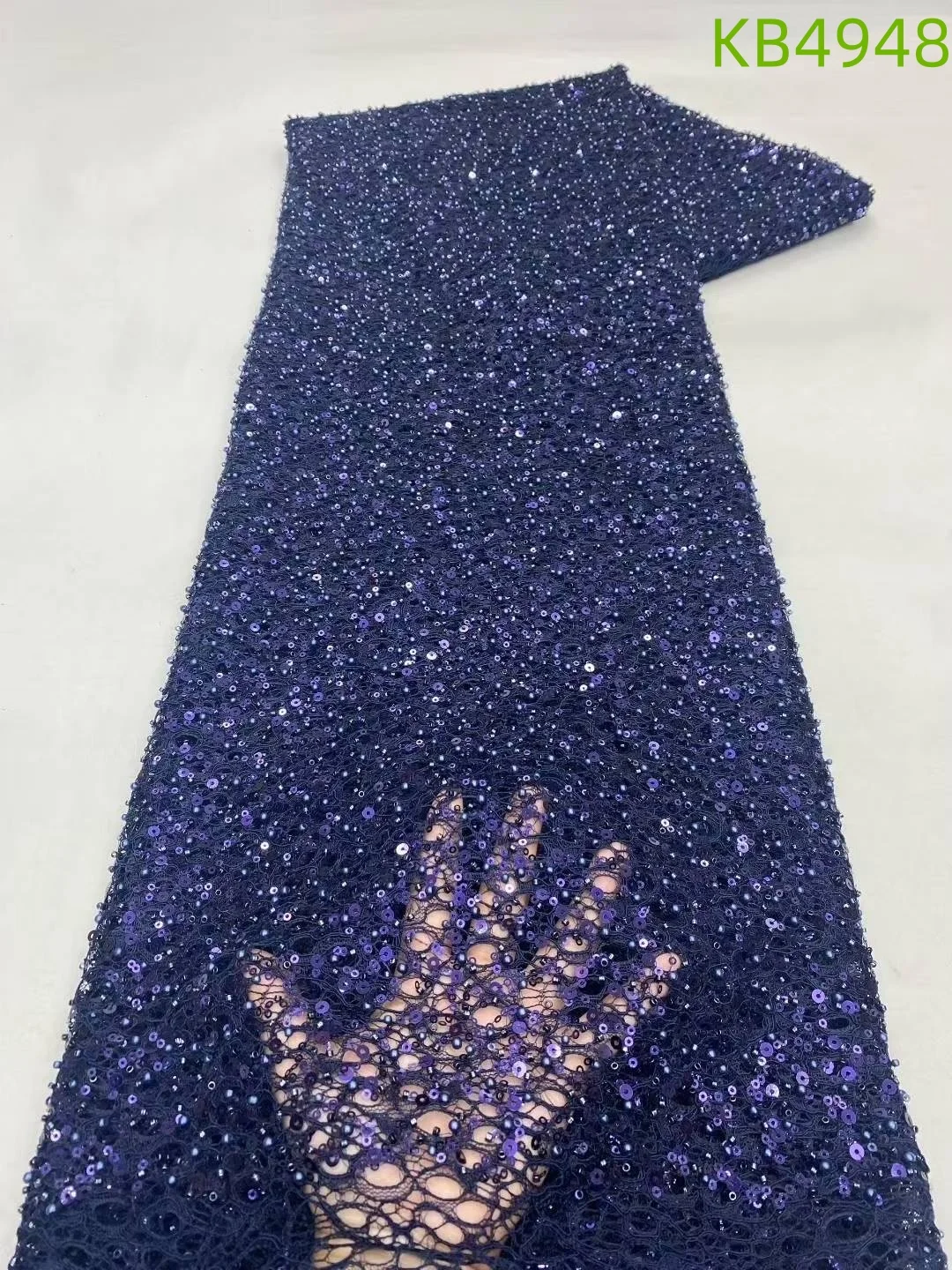 African Lace Fabric 5 Yards High Quality 2024 Black Beaded Lace Fabrics White French Mesh With Sequence For Sewing KB4948