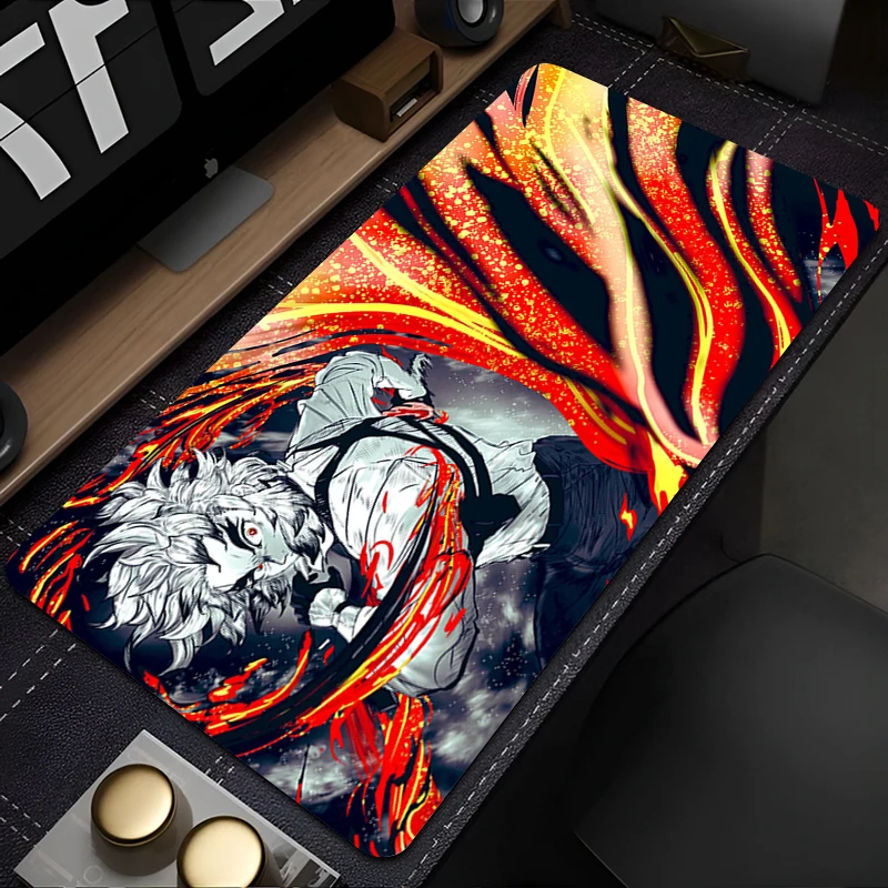 

Mouse Pad Large Black And White Manga Keyboard Rug Laptop Rengoku Kyoujurou Mousepad PC D-demon Slayer Anime Flame Desktop Mat