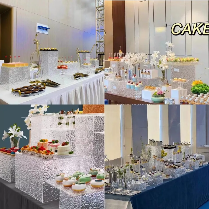 10pcs Dessert Table Buffet Plate Holder Acrylic Tray Shelf Wedding Banquet Cake Cookies Sushi Bread Fruits Tea Break Stand Decor
