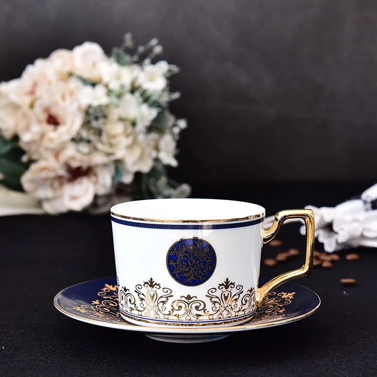 Elegant Golden Top Grade Bone China Coffee Cup Luxury European Tea Cup Set and Saucer Afternoon Tea Coffee Drinkware Tea Cup