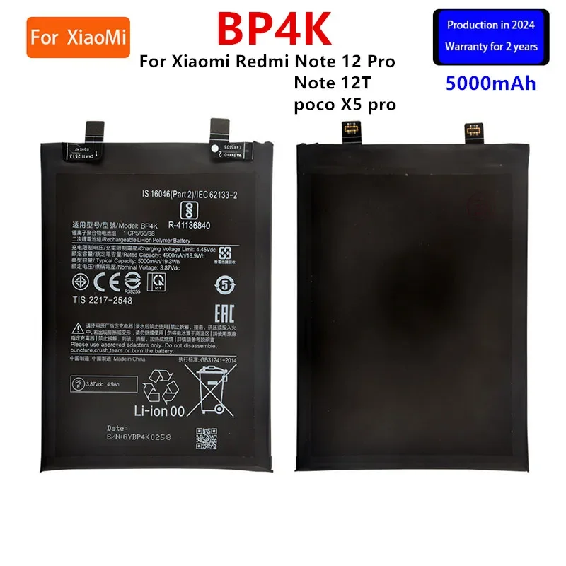 2024 years 100% Orginal BP4K 5000mAh  For Xiaomi Redmi Note 12 Pro / Note 12T/ poco X5 pro Phone Replacement Batteries