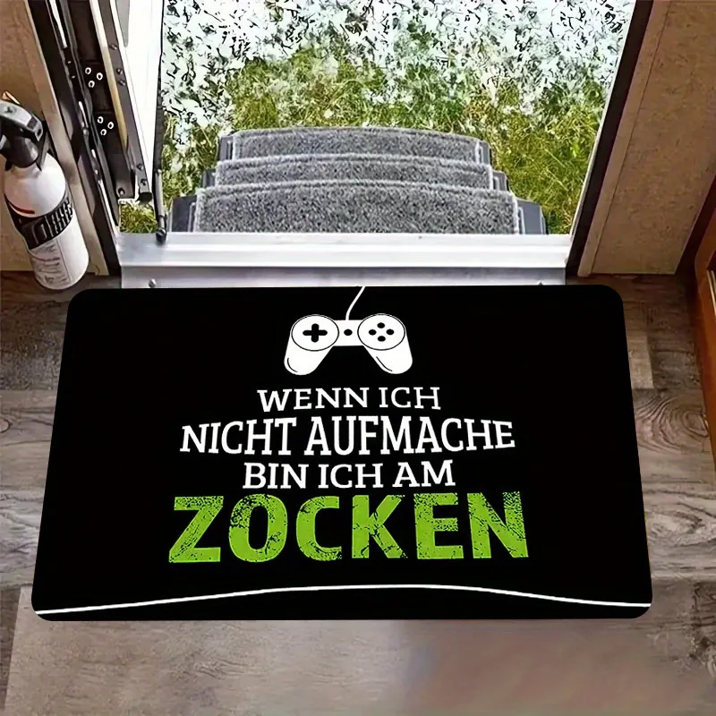 Funny Gamer German Text Zocken Door Mat, Video Game Controller Entrance Floor Rug, Geek Gift Home Decor Carpet