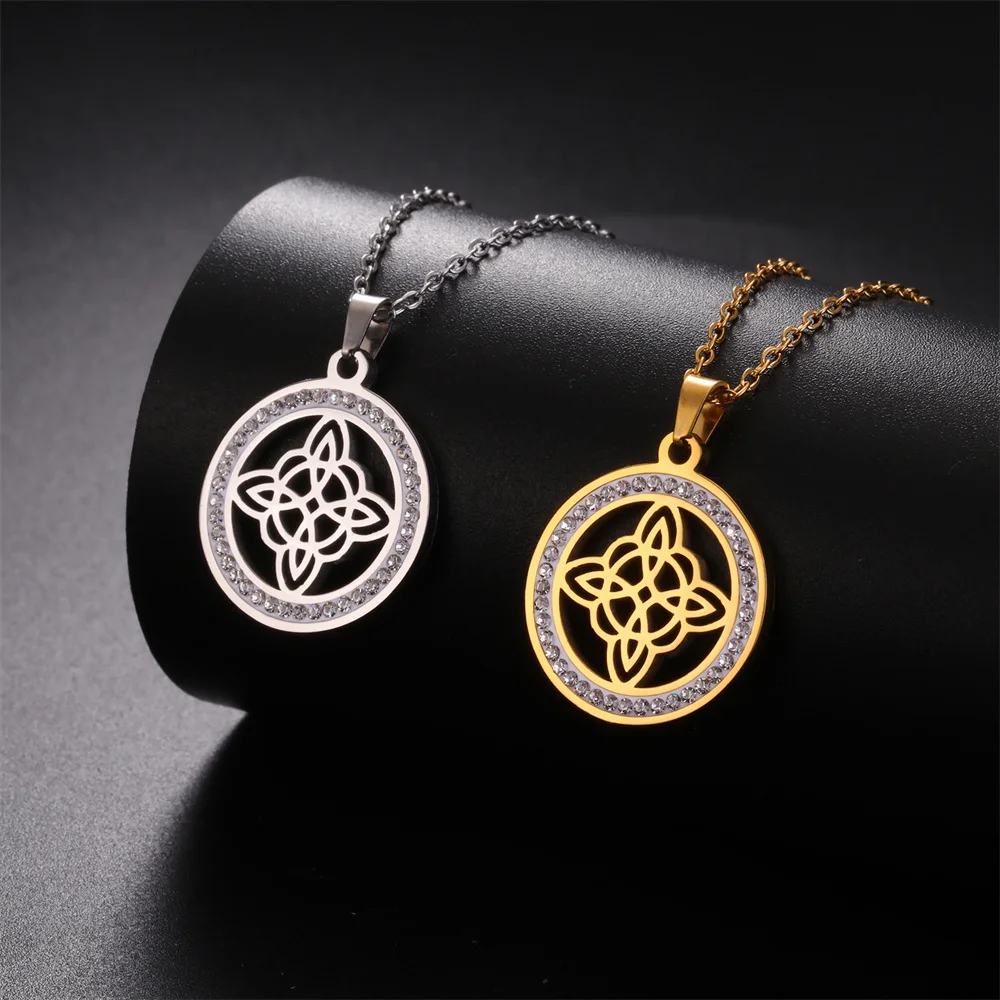 Edelstahl Hexenknoten Halskette Wicca Hexerei Kristall Strass Halsband Halsketten Für Frauen Amulett Schmuck Hochzeitsgeschenke – Detail 3