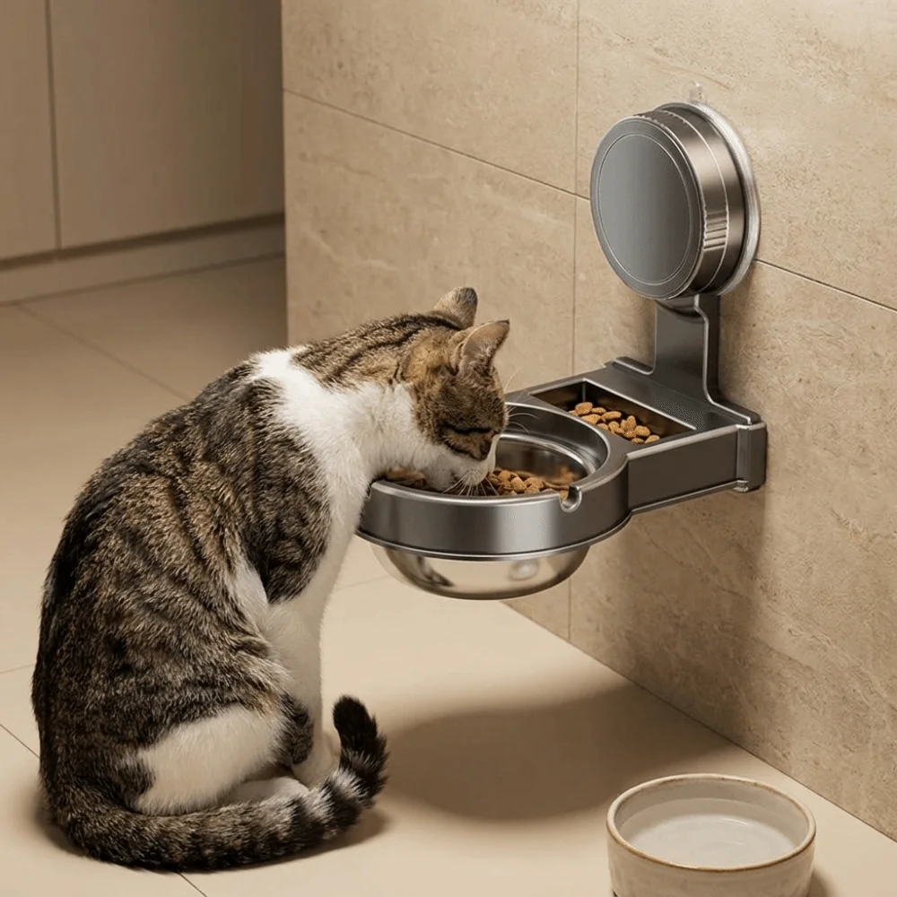 Suction Cup Wall Mounted Dog Bowl Leak-Proof Space Saving Dogs Watering Bowl Anti Spill No-Drill Cervical Spine Bowl Pet Feeding