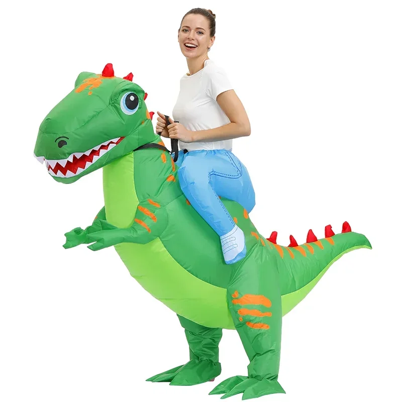 Trajes infláveis de dinossauro para adultos, verde, Halloween Cosplay Costume, Montando Bonito Dino, T-Rex Party