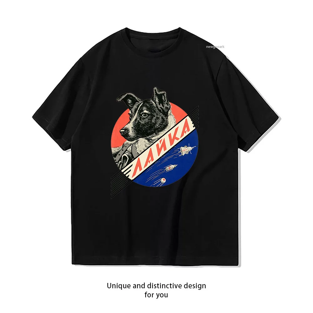 Laika first space dog Soviet space t-shirt woman man Casual cotton summer printed t shirts Adult streetwear camisetas