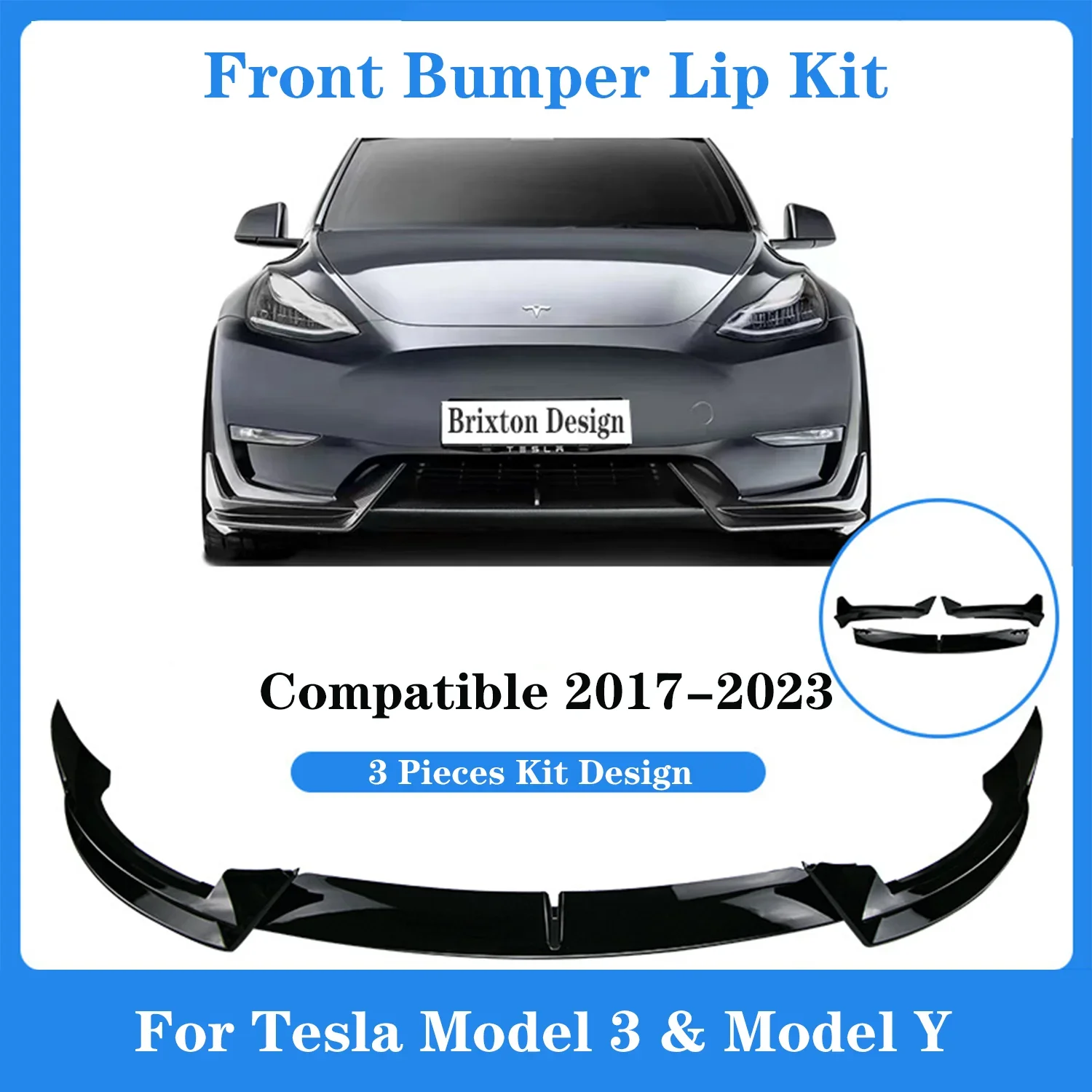 

Front Bumper Front Lip 2017-2023 for Tesla Model3 ModelY Front Shovel Kit Compatible Sedan Body Spoiler Splitter Kit