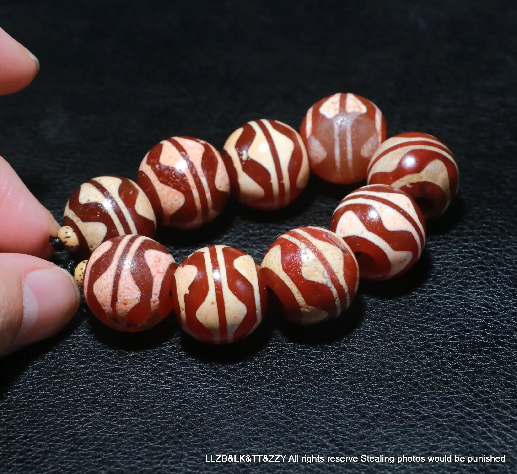 

royal Energy Set of 9 Magic Tibetan old Red Agate Double Tiger Tooth Wide Hole 20MM Round dZi Bead Amulet For Making Jewelry