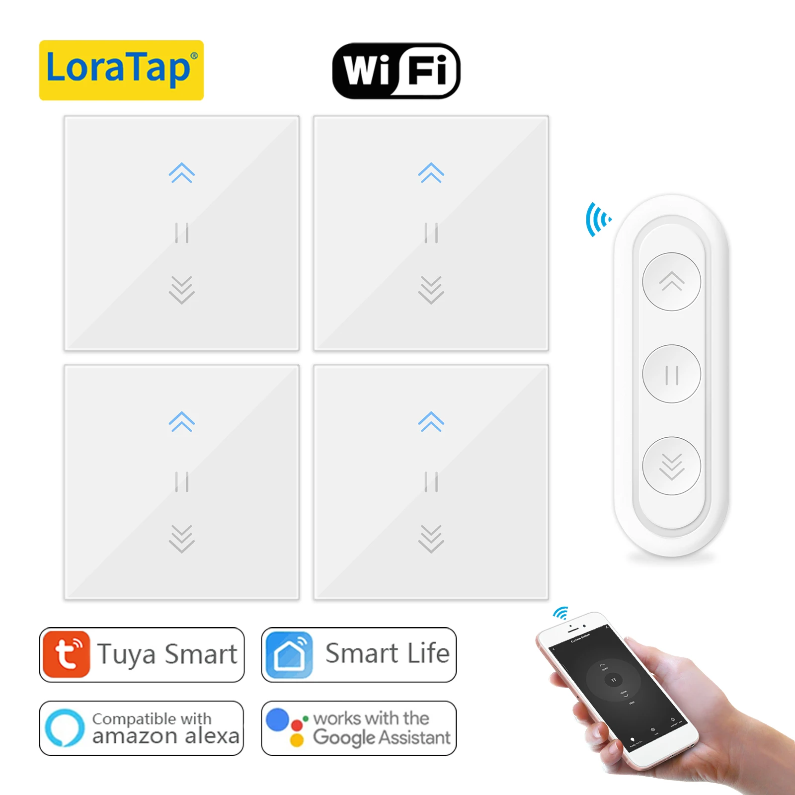 LoraTap Tuya Interruptor Cortina Rolantes Interruptor Retroiluminação RF & WiFi Motores tubulares Vida Inteligente Google Home Alexa Echo