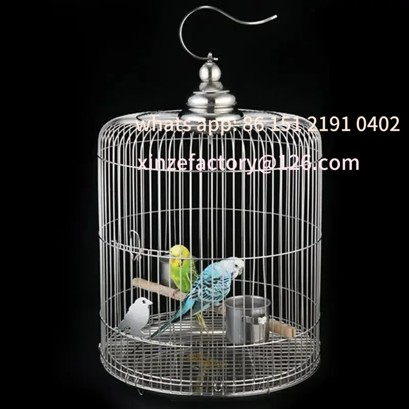 

Customizable Stainless Steel Bird Cage Round Large Myna Cage Thrush Tiger Skin Peony Parrot Small Metal