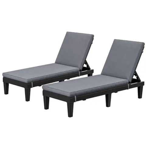 Outdoor Chaise Lounge Chair, Plastic Pool Chaise Lounge with Cushions and 5-Position Backrest, Easy Assembly and Waterproof for