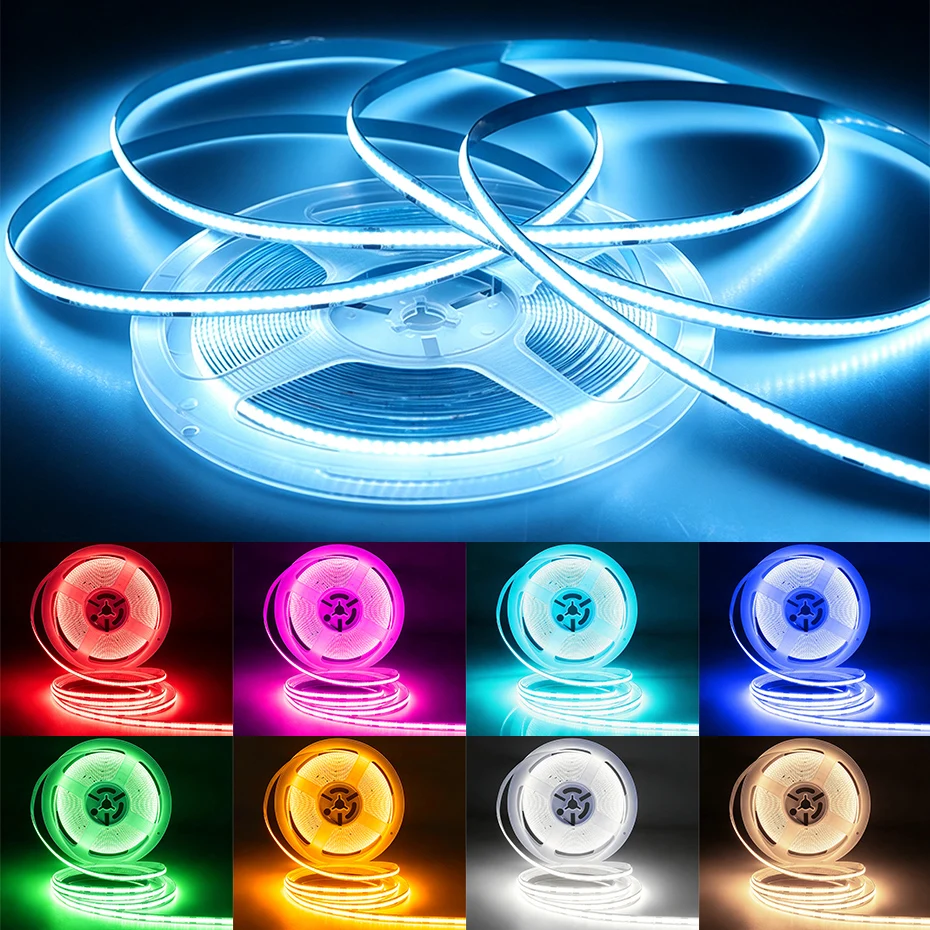8mm Colorful 1M-10M 24V COB LED Strip Lights DC24V RA90 320LED/m High Density LED Tape DIY Colour Room Decor Tape Light