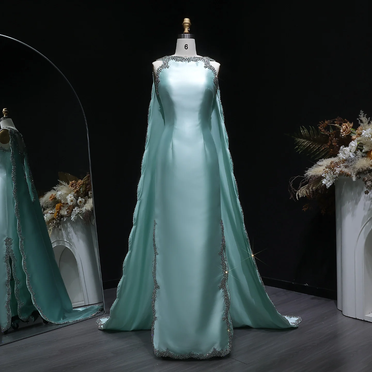 Sharon Said Luxury Mint Green Mermaid Satin Dubai Evening Dresses with Cape  Women Wedding Party Formal Prom SS503 Customized - AliExpress 320