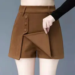 Women's High Waist Solid Pocket Shorts Autumn and Winter 2023 New Fashion Slim Elastic Waist Loose Office Lady Trouser Skirts