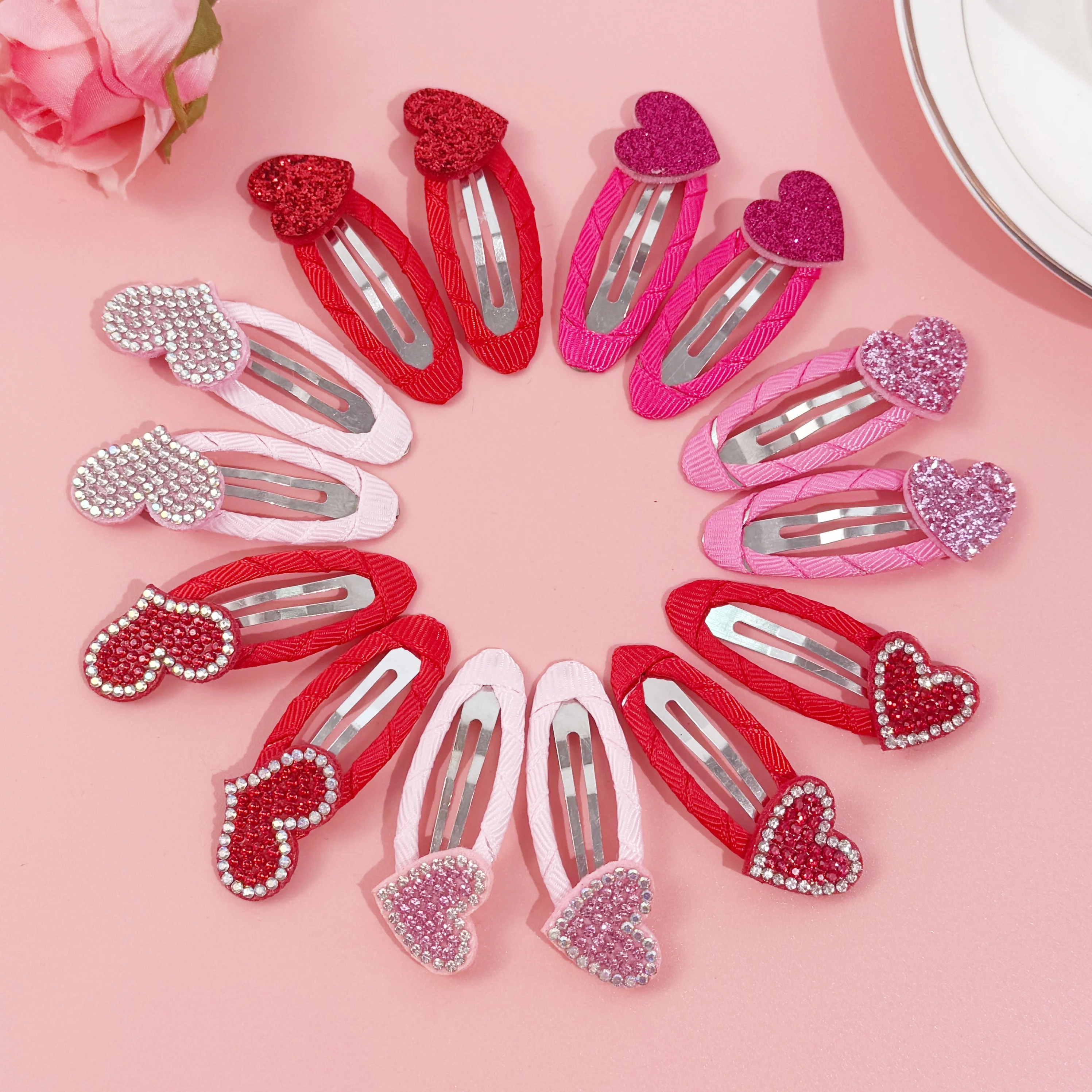

14pcs Valentine's Day Hair Clips Kids Girls Sparkly Heart Barrettes Clips Alloy Snap Heart Hair Clip Kids Girls Hair Accessories