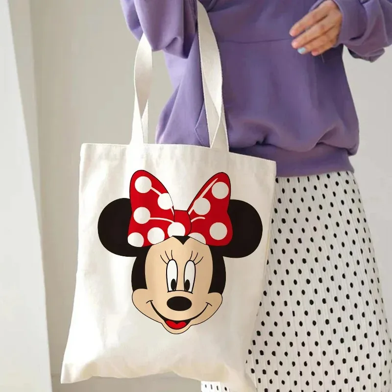 Disney Minnie Mickey Mouse damska płócienna torba na ramię Harajuku damskie torby z grubej bawełny torebka na zakupy o dużej pojemności ekologiczne