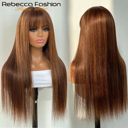 Rebecca Highlight P4/30/27 Human Hair Wigs Straight With Bangs Fringe Brazilian Straight Human Hair Wigs Full Machine Made Wigs