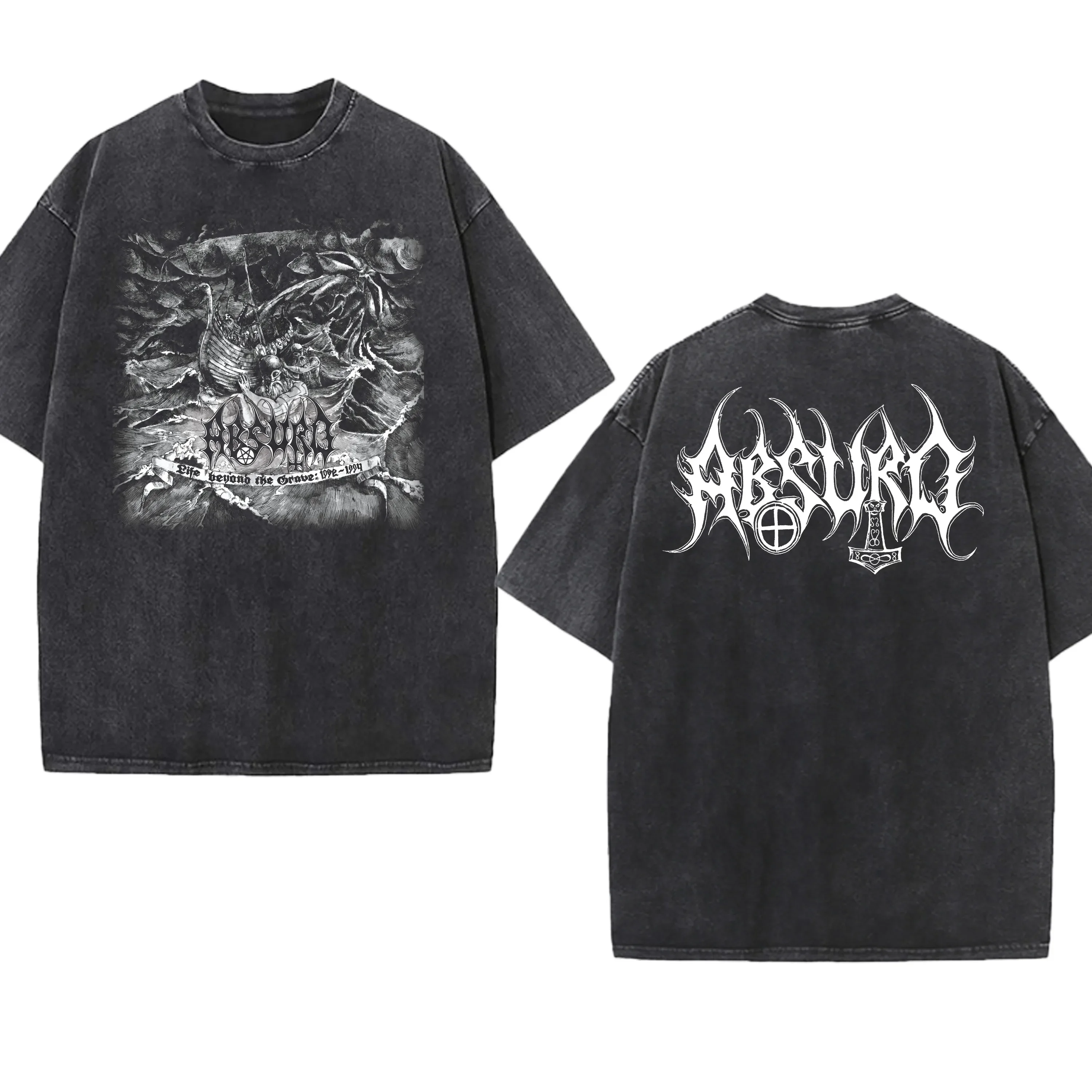 Washed T-Shirt  Absurd Gothic Black Metal Band Gift Mens Clothing Graphic Vintage Hip Hop T-shirt Streetwear Tees Short Sleeve