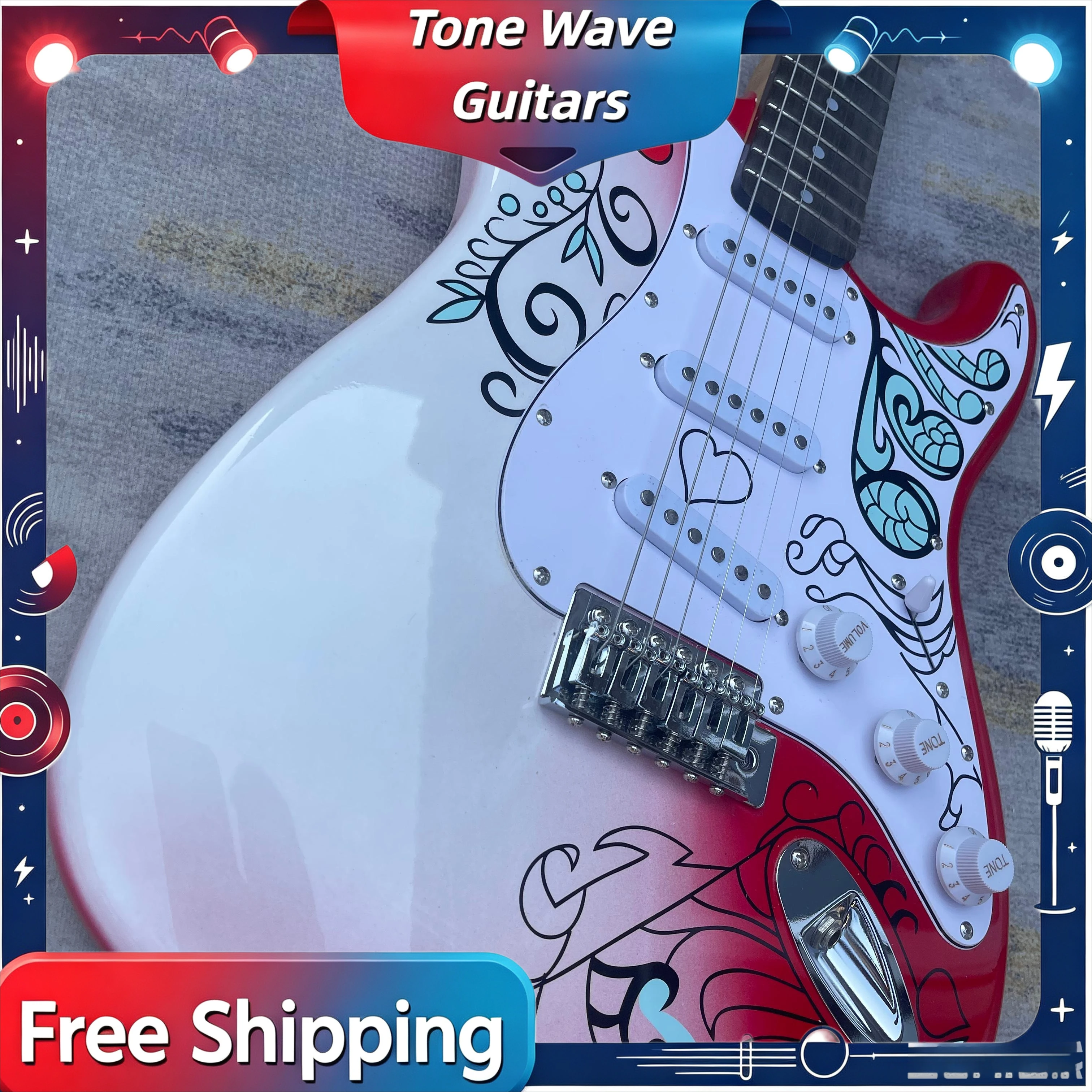 STRE Red and White Gradient Rose Love  Solid Wood Piano Body Rosewood Fingerboard Free Shipping