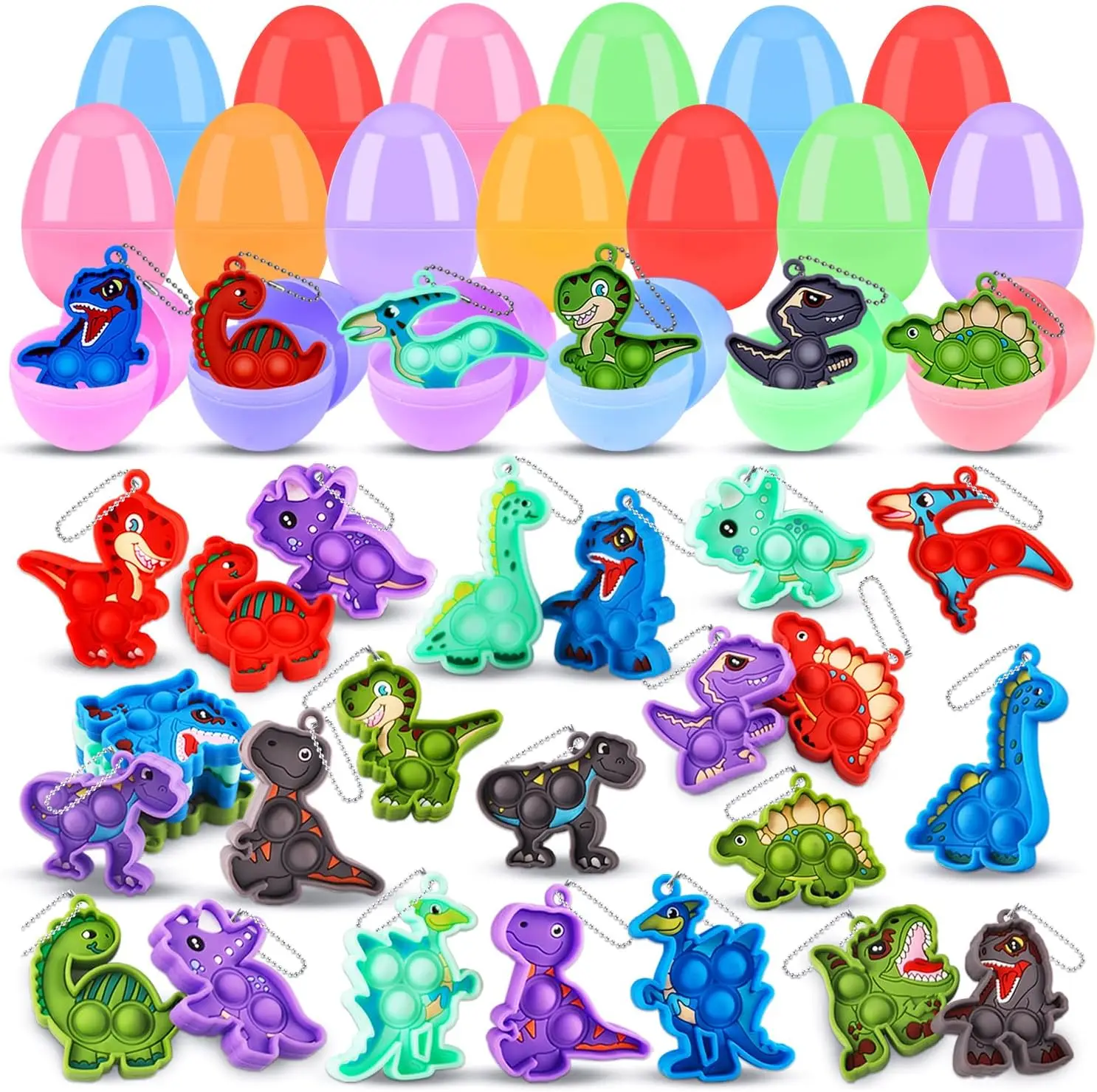 

Набор из 24 предварительно наполненных пасхальных яиц с игрушками-динозаврами, 2,7-дюймовые яйца с наполнением для корзинок