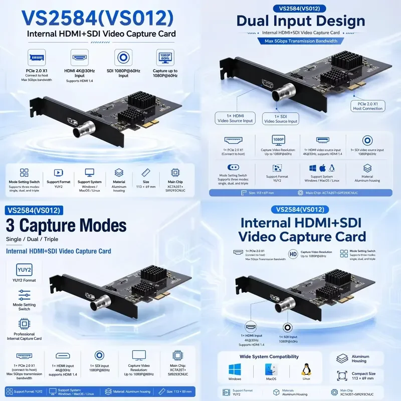 AP01 for PCIe 2.0 X1 SDI Hybrid Capture Card 4K30 1080P60 SDI YUY2 Single Dual Triple Mode Internal Video Capture