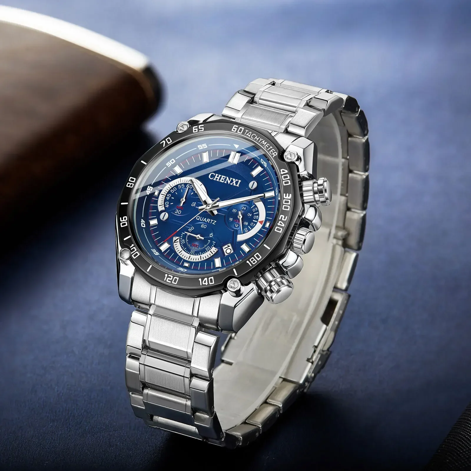 

CHENXI серебряные многофункциональные роскошные часы с календарем, мужские деловые водонепроницаемые светящиеся кварцевые часы из нержавеющей стали