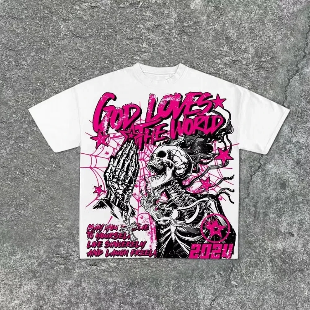 Y2K Gothic Sweet Cool Dark Skeleton Spider Web Print T-Shirt Unisex Streetwear Casual Short Sleeve Tee Hip Pop Aesthetic