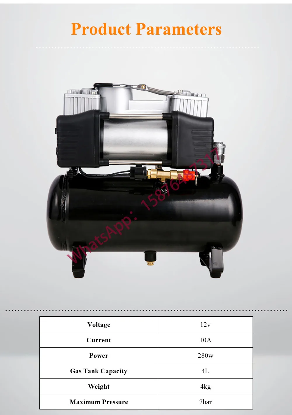 Picture 4: 12V/220V Dual-Purpose Fully Automatic Double Cylinder Small Portable Air Pump Vehicle Air Compressor Tire Inflator