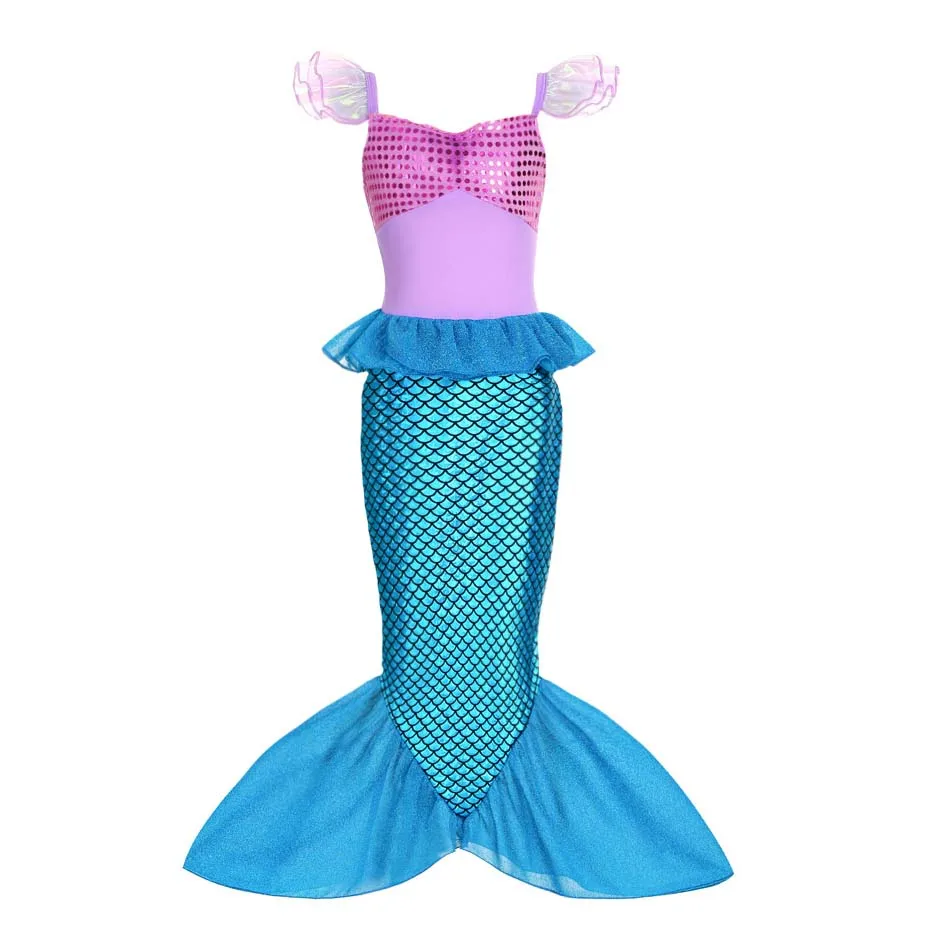 Mermaid Princes Dress Girls Carnival Princess Costume Luxury Ruffles Sequin Frock with Fishtail Tulle Flying Sleeve Party Outfit