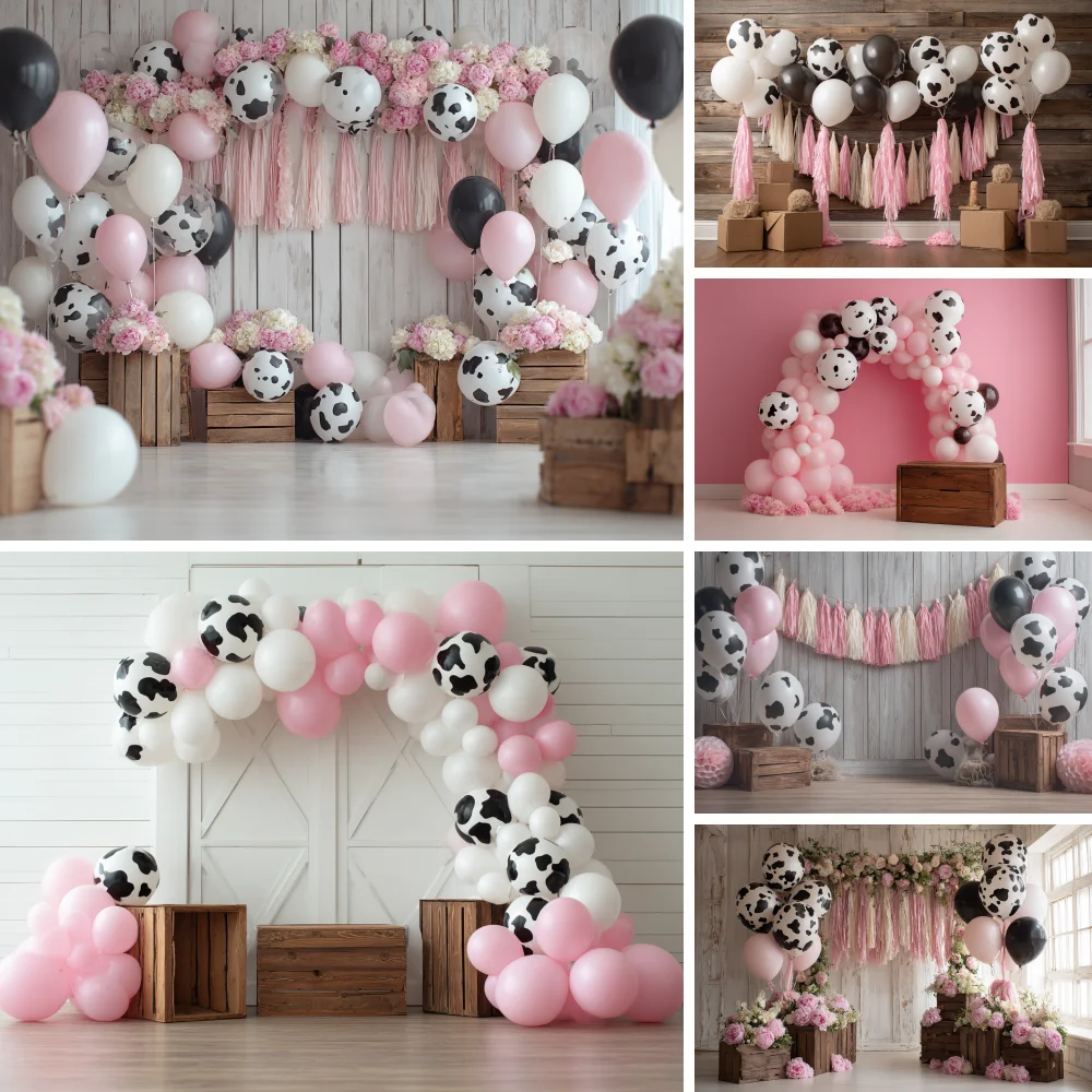 

1st Birthday Party Decorations Cow Balloons Glitter Background Banner Newborn Backdrop Supplies Photography Props Kid Gift