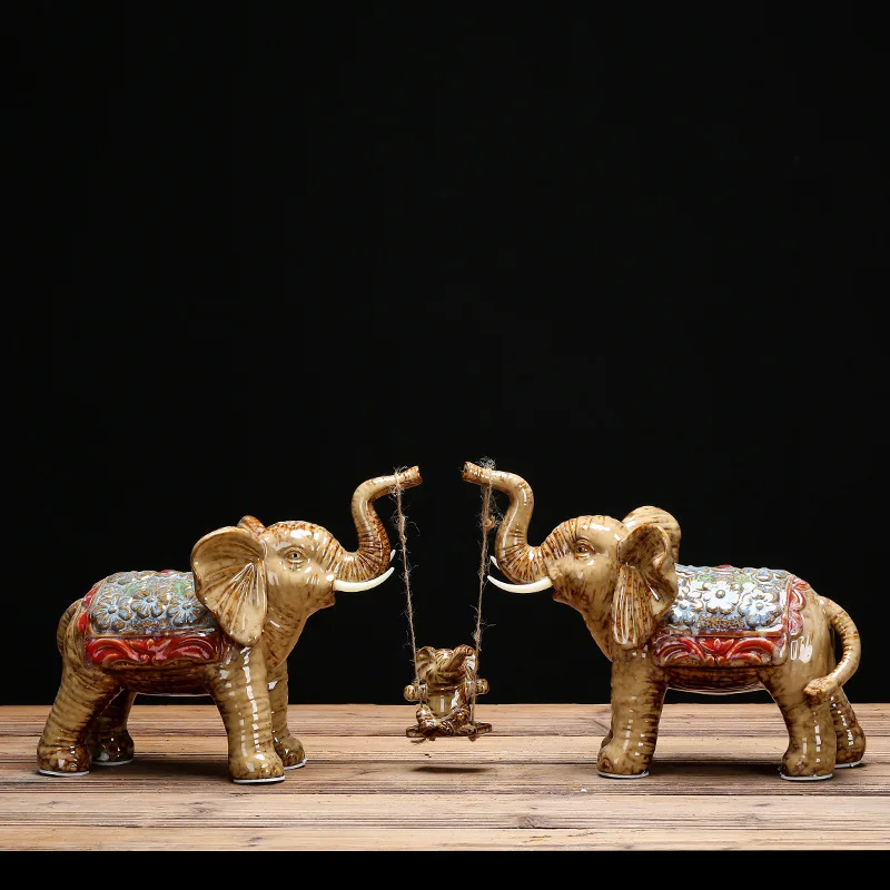 Imagem -06 - Balanço de Porcelana Jogando Estatueta de Elefante Miniatura de Família de Cerâmica Decoração de Casa do Kinship Ornamento de Artesanato Presente para os Pais