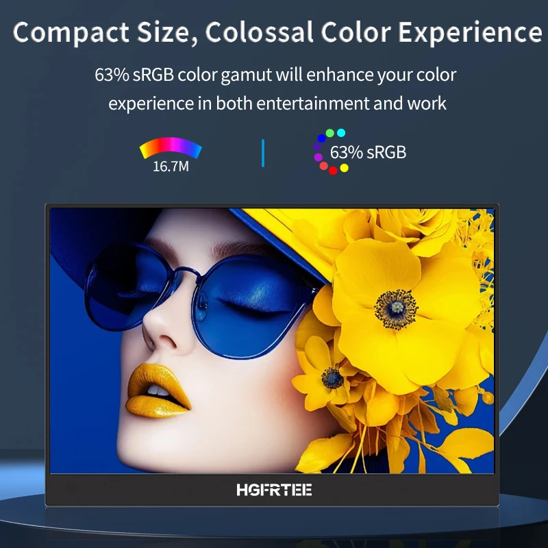 HGFRTEE Protable Monitor 14.1 Inch Full HD 1200P 16:10 Dual Speakers Dual Type-c and MINI HDMI for Mac PC Phone Xbox PS5 Switch