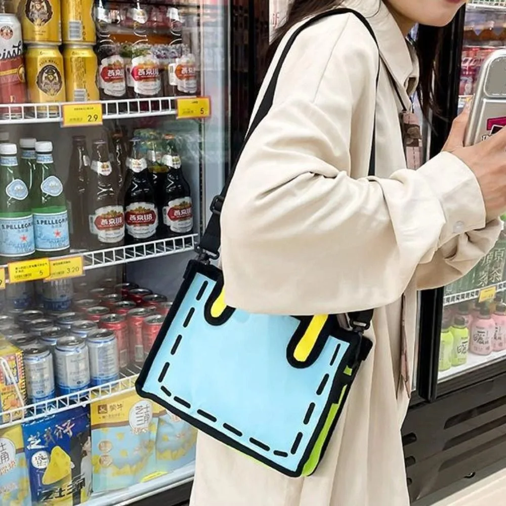 

Cute Cartoon 2D Printed Tote Bag Creative All-match Graffiti Messenger Bag Canvas Comic Bookbag Handbag Travel