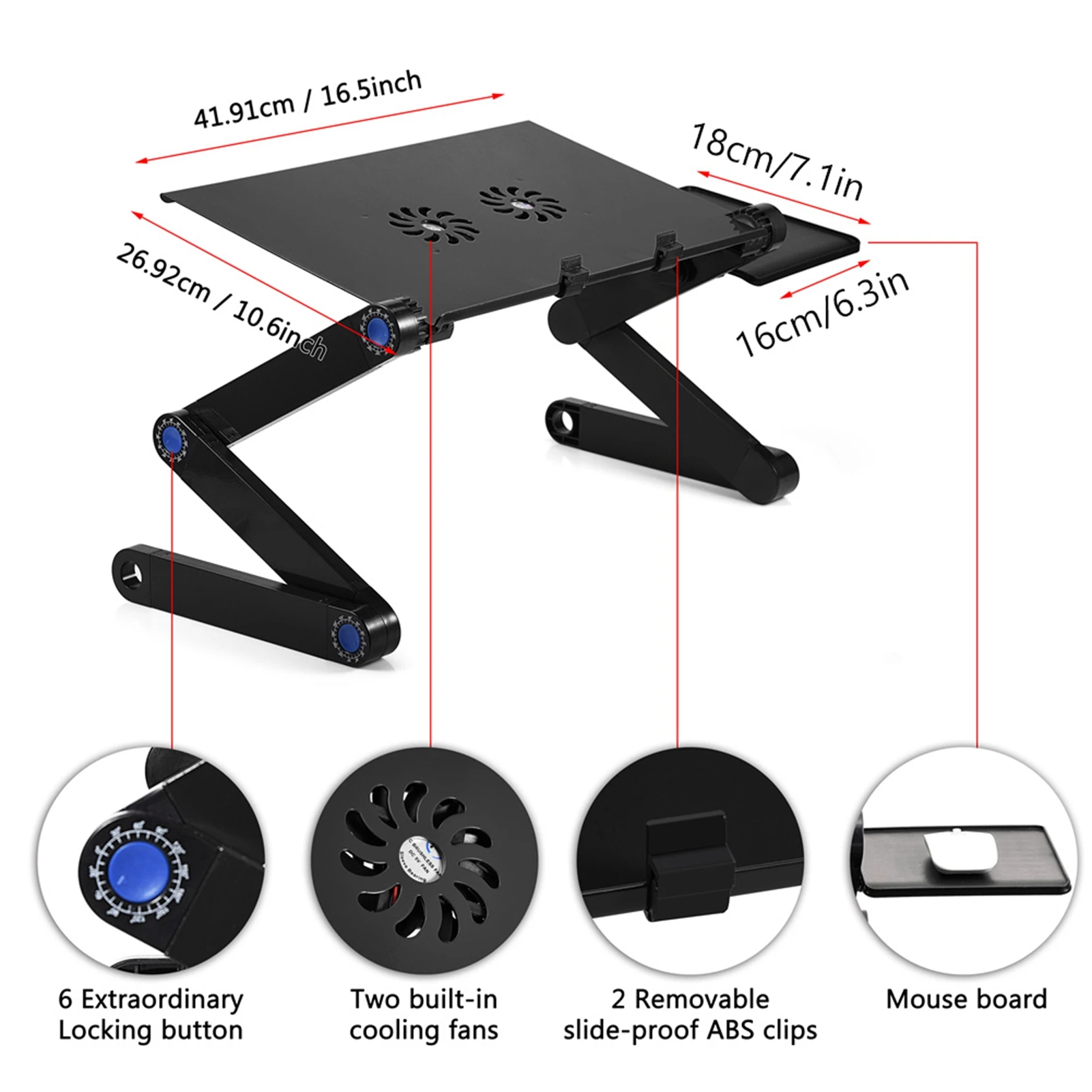 ZK30 360° Adjustable Foldable Laptop Desk Table Stand Holder w/ Cooling Dual Fan Mouse Boad Black