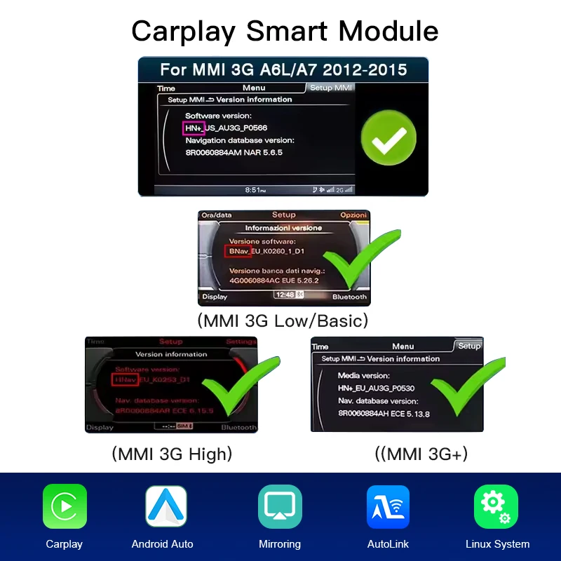 Voor Audi A6 A7 C7 MMI 3G HN + R 2011-2015 Autoradio GPS Navi Draadloze CarPlay Android auto Multimedia Speler