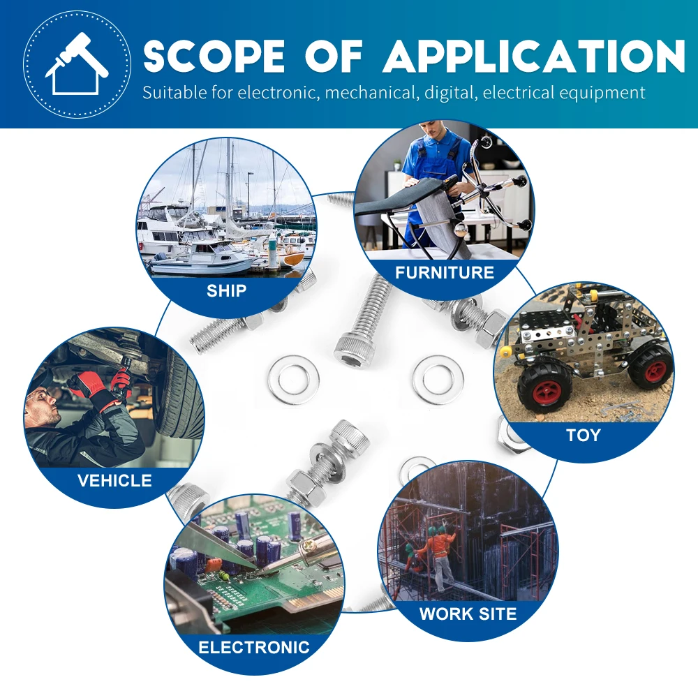NINDEJIN-Juego de pernos y tuercas de acero inoxidable, Kit de tornillos de cabeza Allen de gran tamaño, juego de tuercas de enchufe hexagonal con arandelas, M6 M8 M10
