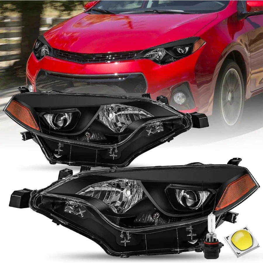 

Headlights Assembly Compatible with 2014 2015 2016 Toyota Corolla Sedan 4-Door LED Headlamps Driver and Passenger Side Black Ho