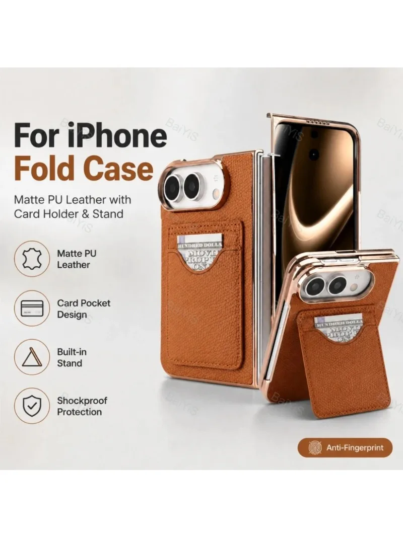 Luxuriöse, mattierte Handyhülle mit Galvanisierung für iPhone Duo iPhone 18 Fold mit Kartenfach, Displayschutzfolie und stoßfester Abdeckung