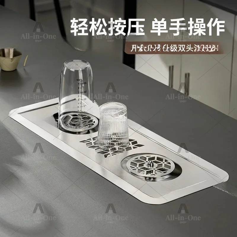 Stainless Steel Cup Washer Sink Embedded Automatic Recoaster Coffee Shop Cup Washer Double Head High Pressure Cup Washer