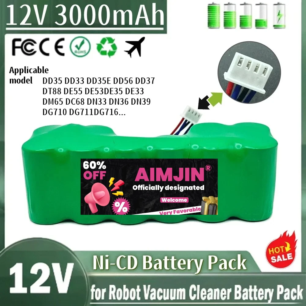 Best Seller Battery for Ecovacs Deebot DE33 DE35 DE55 DE5G DD35 DM87 DM88 DG716 12V 3000mAh Robot Vacuum Cleaner Batttery Pack
