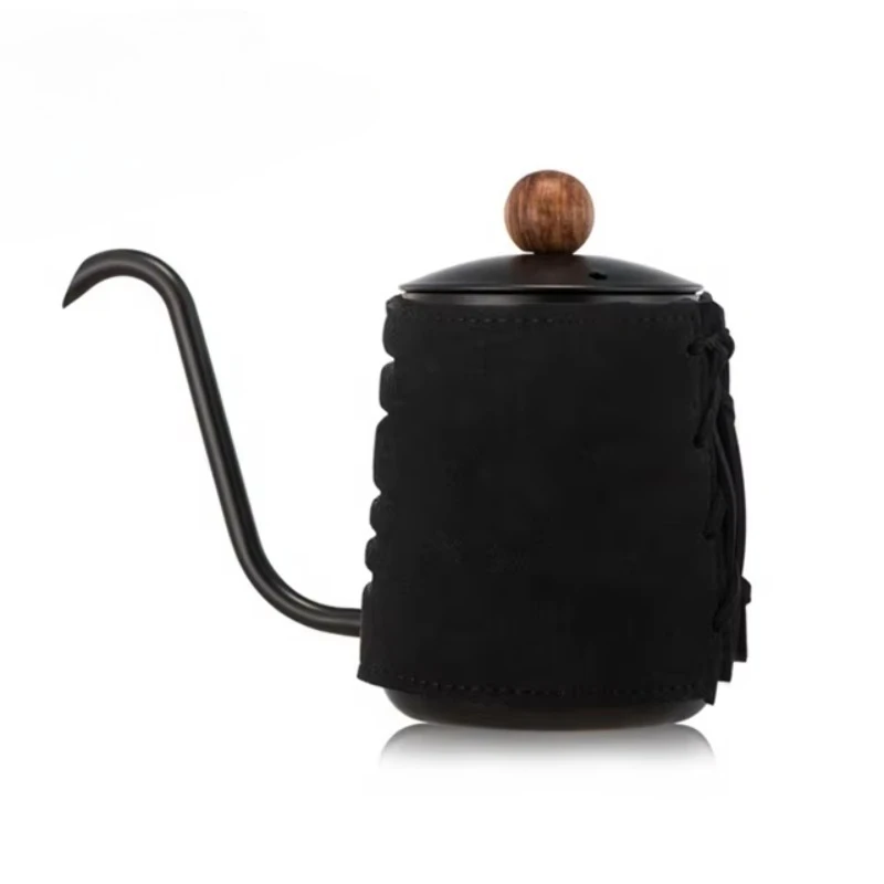 

550Ml 19oz stainless steel coated orange leather wrapped gooseneck poured over coffee pot