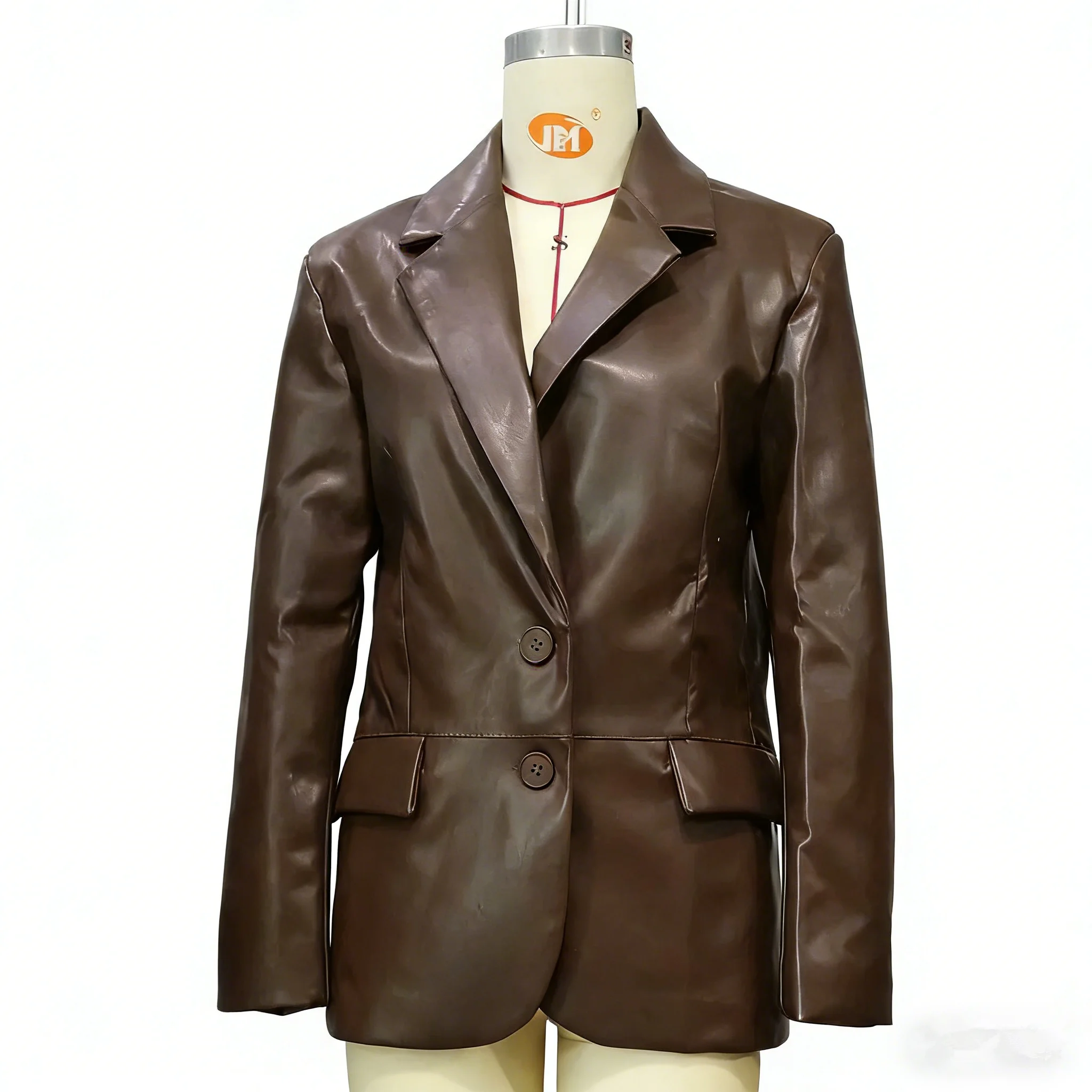 KEYANKETIAN Spring New Women's Clothing Single Breasted Flip Pocket Asymmetrical Hem Faux Leather Suit Women Leather Jacket